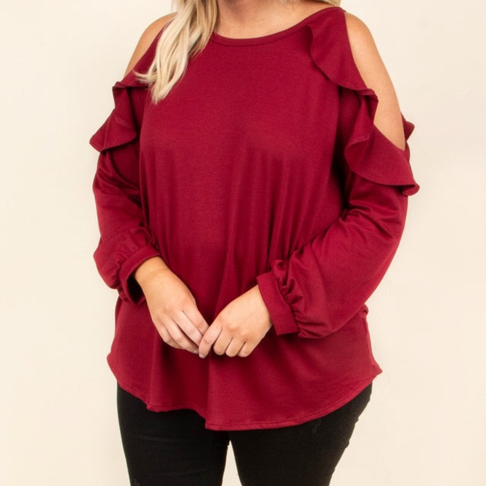 Sweet Lovely by Jen Cold shoulder long sleeve red tunic size 1X from Chic Soul